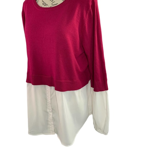 Milano Womens XL Twofer Blouse Double Layered Stretch Pink and White Long Sleeve - Picture 3 of 10